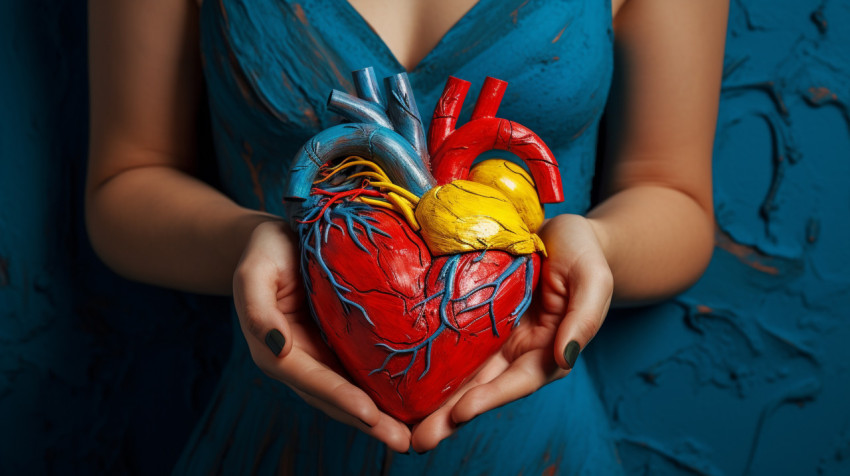 woman's hands holding model of a heart