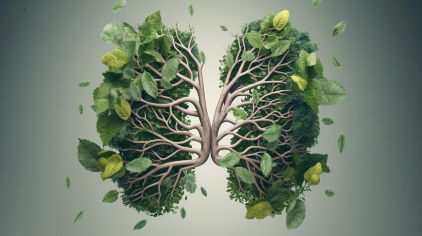 living lungs with leaves and green leaves 3d illustration