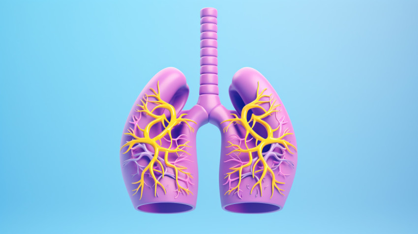 lungs with a glass tube and a purple and blue gradient backgroun