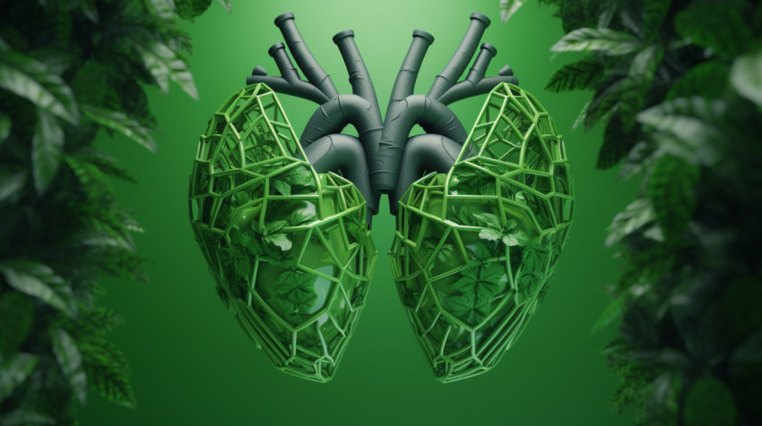 3D Green Lungs on Green Background