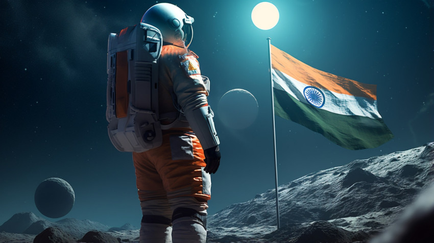 Astronaut Plant Indian Flag on Moon