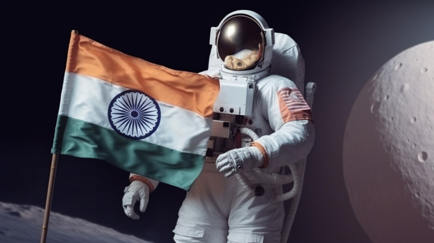 Astronaut Plant Indian Flag on Moon