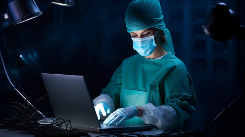 Female doctor using laptop in hospital