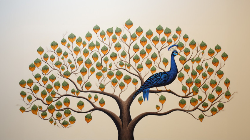 a painting of two peacocks