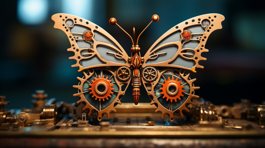 a butterfly sitting on top of something with gears on it
