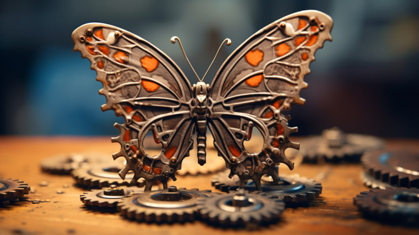 Butterfly on mechanical gears