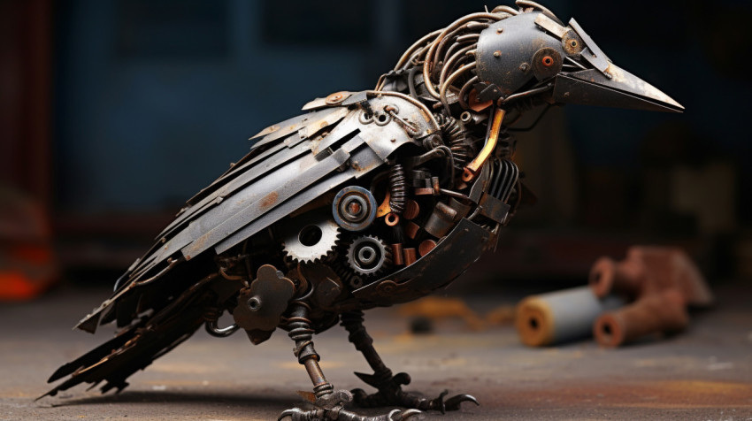 a crow made out of metal parts