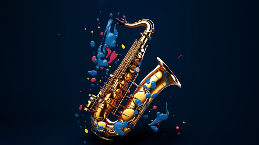 saxophone and colorful splashes