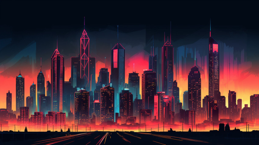 an image of a neon skyline on a background