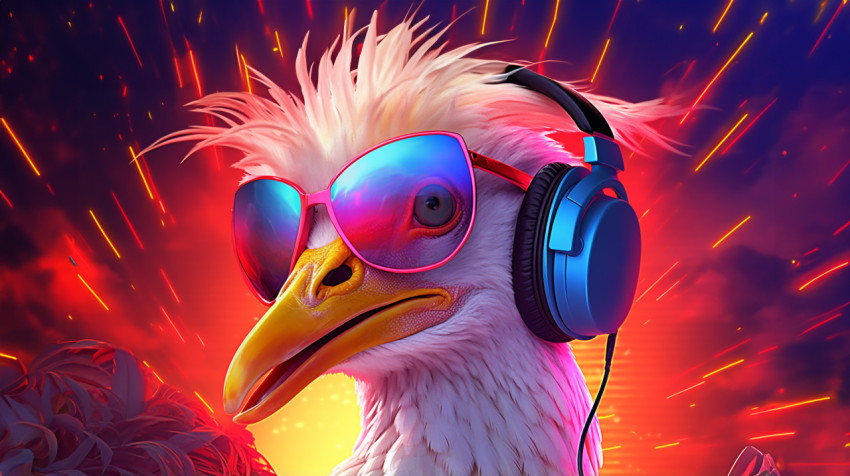 Goose in Headphones and Glasses
