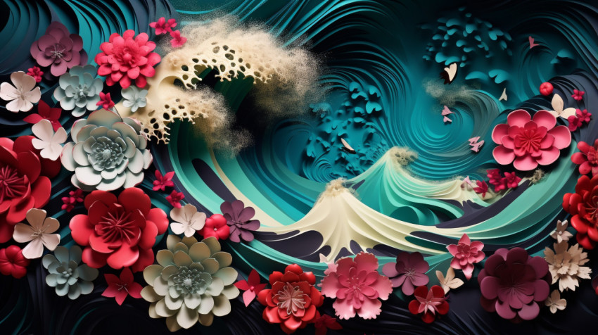 colorful wave with colorful floral patterns
