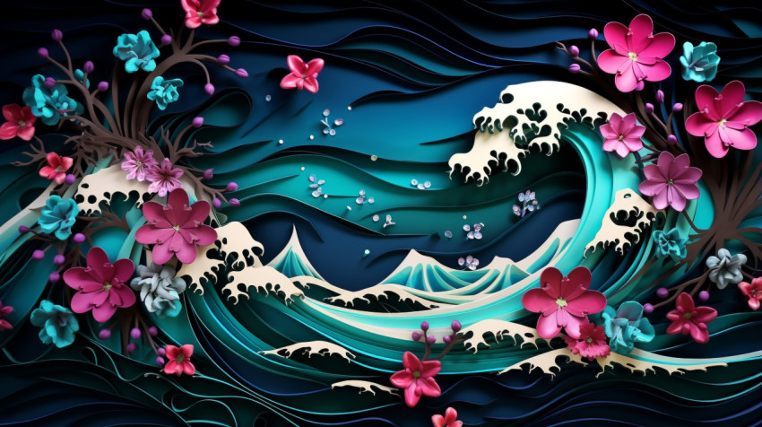 Colorful Wave with Floral Patterns