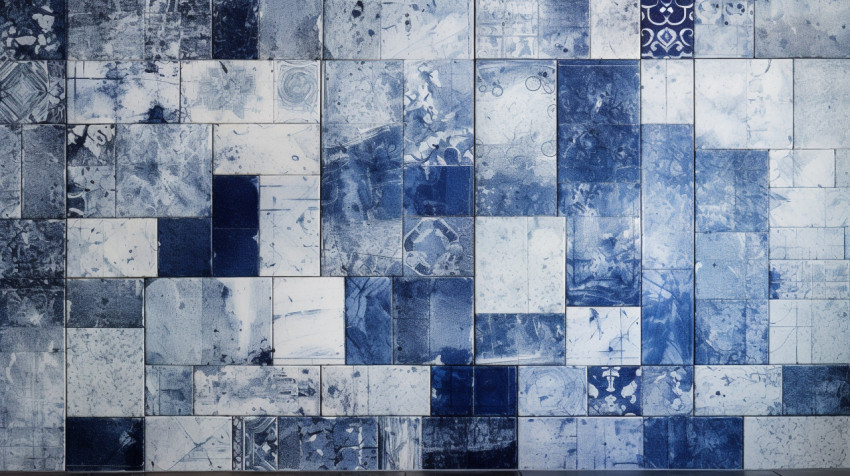 an ornate pattern of blue and white tiles in a background