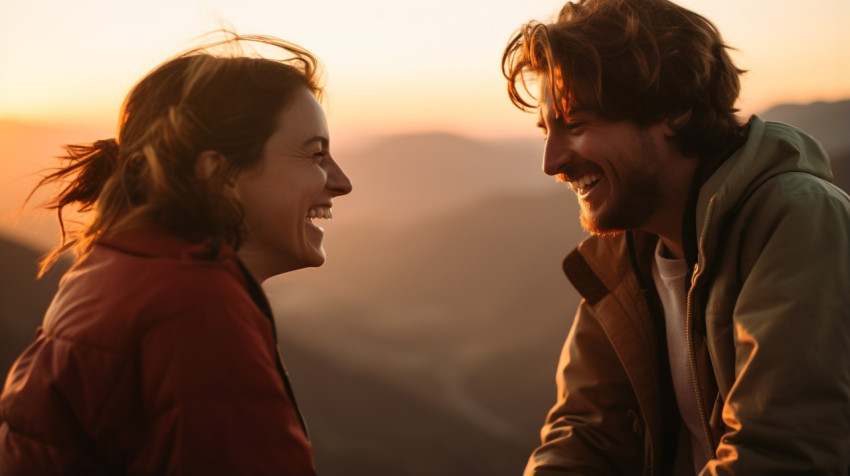 Couple laughing at sunset