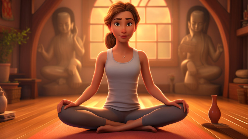 Young woman doing yoga in studio