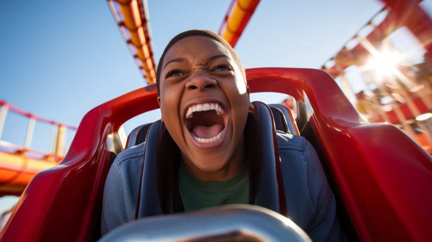 Person has a blast riding roller coaster