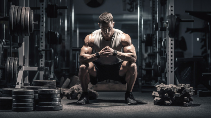 Muscular bodybuilder handsome men doing exercises in gym