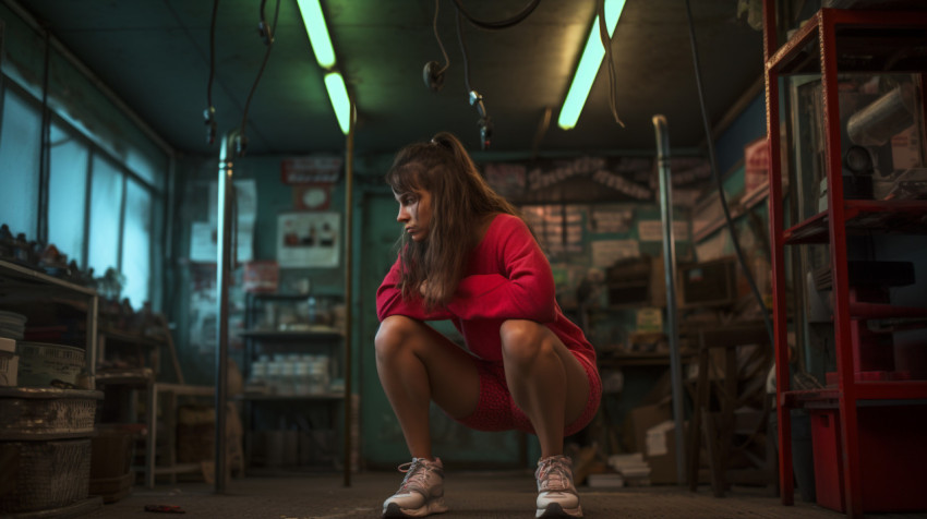 a woman doing some squats in the gym