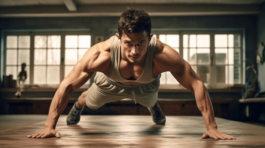 a man in the gym doing pushups