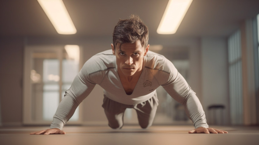 Fitness enthusiast men doing pushups