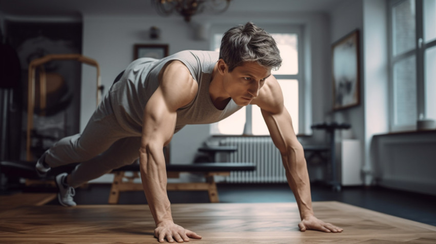 Man training for a pushup competition