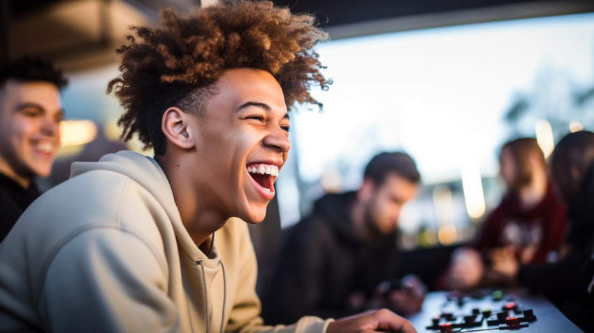 Cheering Woman Playing Board Game