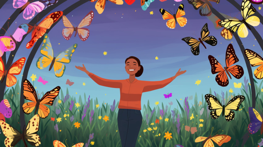 A person is standing in a field of flowers A person is standing in a field of flowers