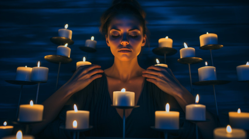 Woman Relaxing in Candlelit Bathtub