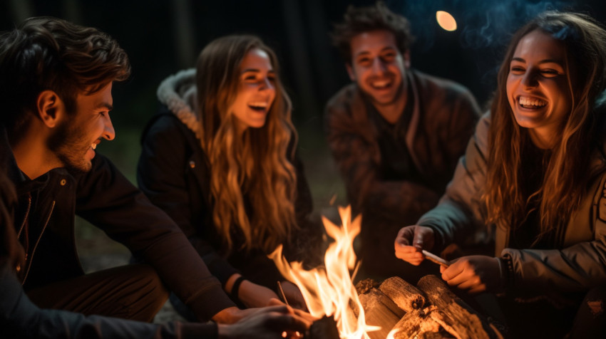 Friends sharing stories by the fire