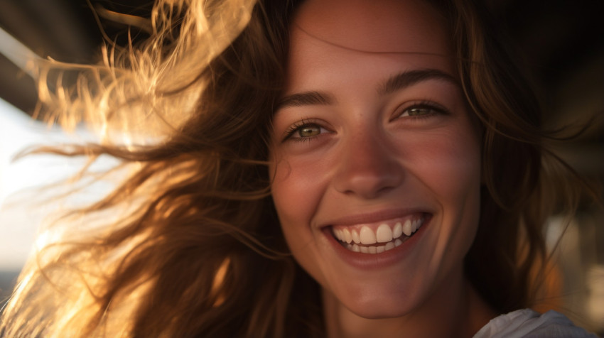 Close up of womans smiling face Close up of womans smiling face