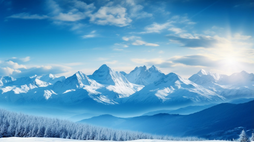 Towering peaks against a blue sky