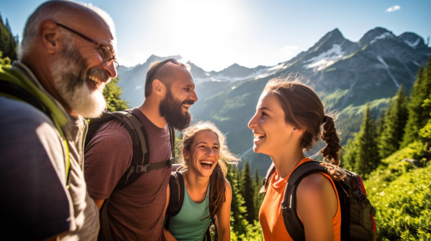 Parents and Kids Hiking in Nature