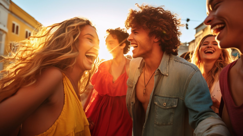 Friends Laughing and Dancing in the Street