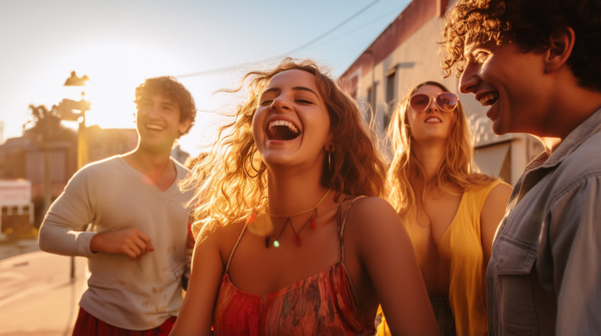 Friends Dancing and Laughing in the Sun