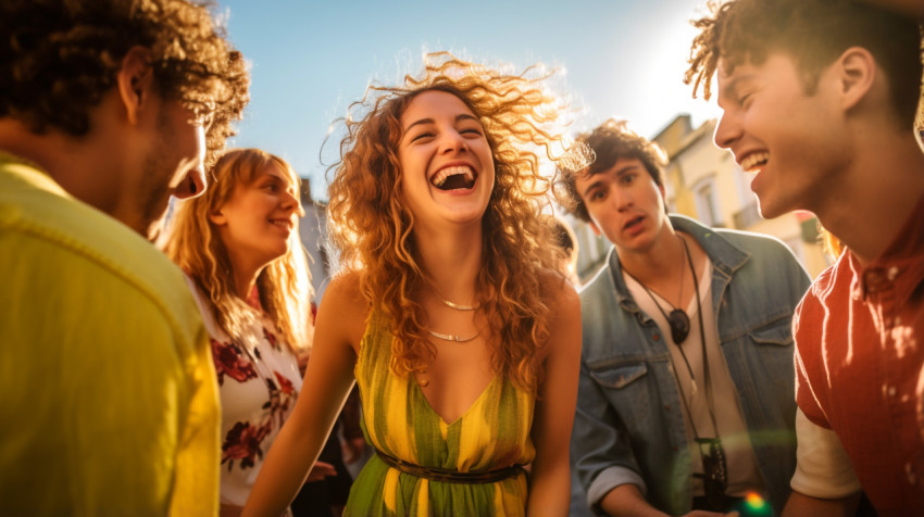 Friends Laughing and Dancing in the Street