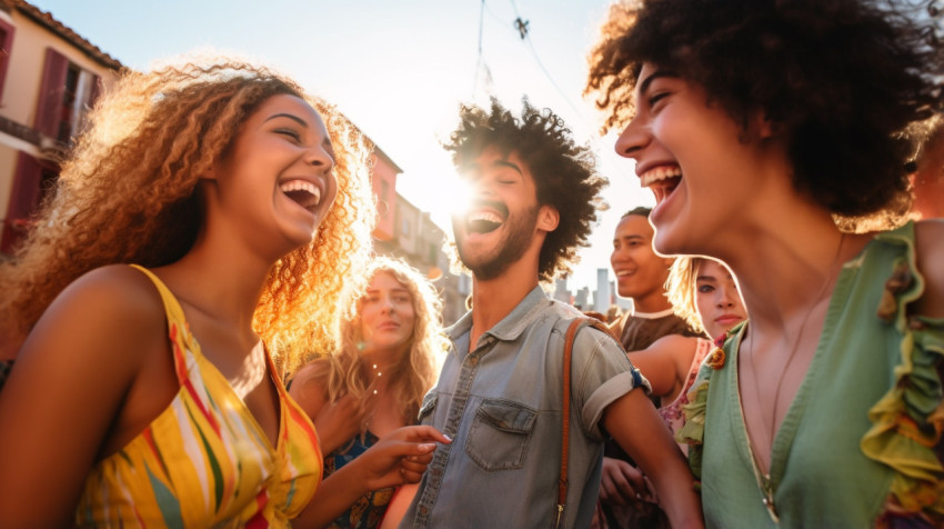 Street Party with Laughing Friends