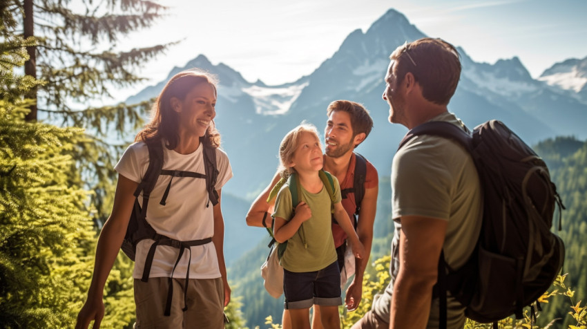 Family of Four Explores the Mountains