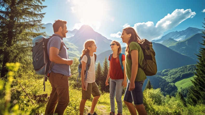 Happy Family Trekking in the Woods