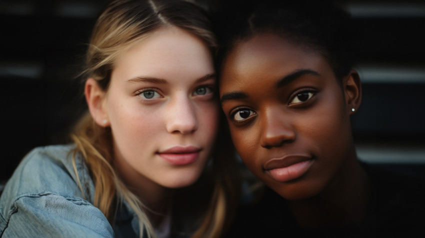 A close up portrait of two friends