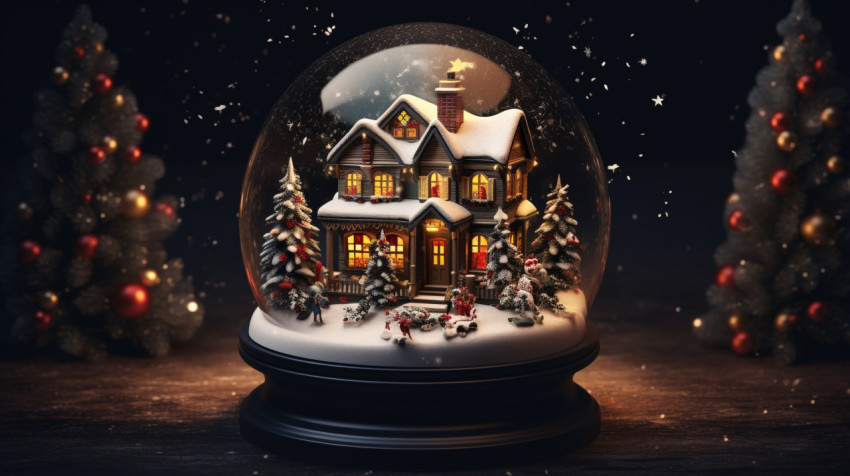 Christmas snow globe with a cabin