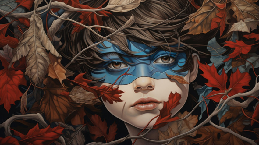 Girl with leaves on her face