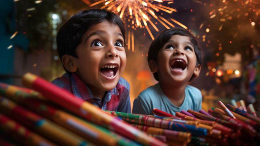 Children exploding firecrackers outside