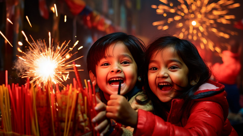 Children exploding firecrackers outside