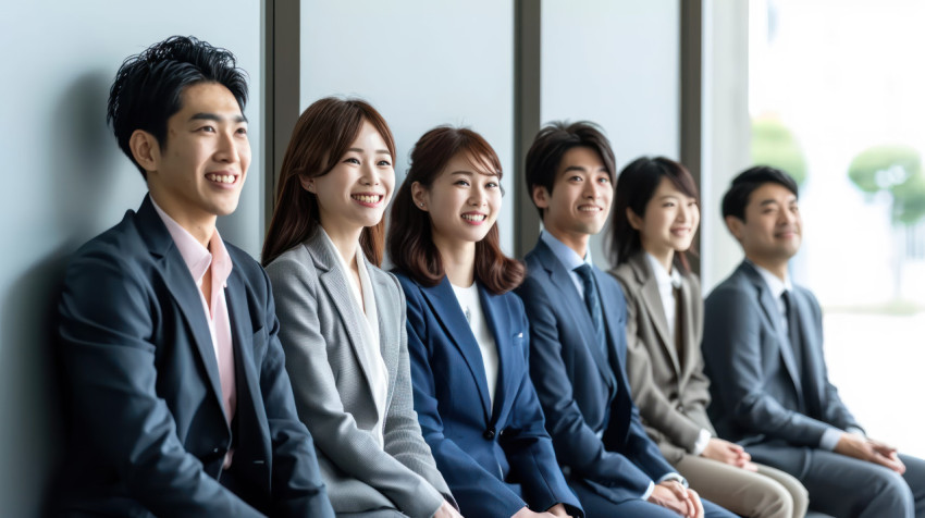 Business people in a row sitting together in a professional meeting