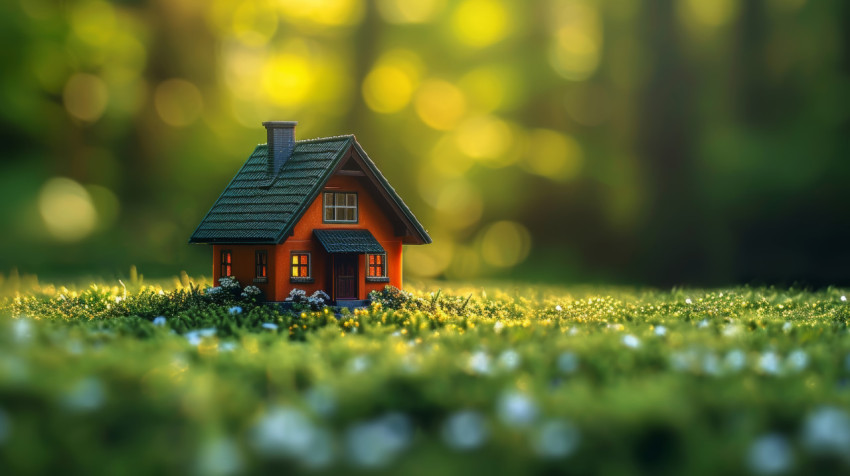 Cozy house surrounded by green grass under the bright sun a perfect scene for a sunny day outdoors