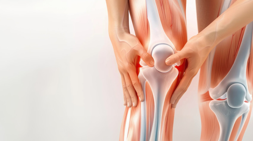 A knee with an x ray style medical showing pain in it demonstrates the healthcare and knee pain concept