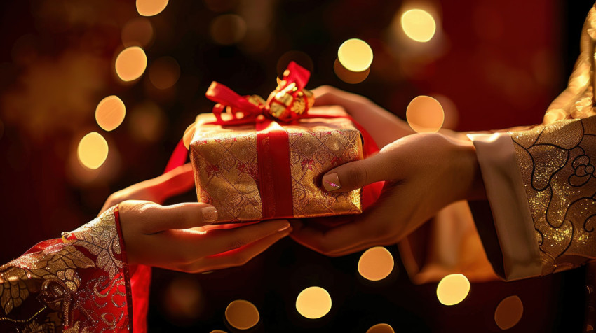 A couple exchanging gifts creates romantic scenes in the evening raksha bandhan concept