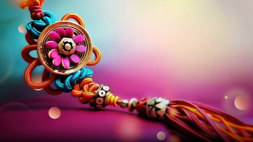 A rakhi with wishing you a very happy raksha bandhan featuring colorful and beautiful concept