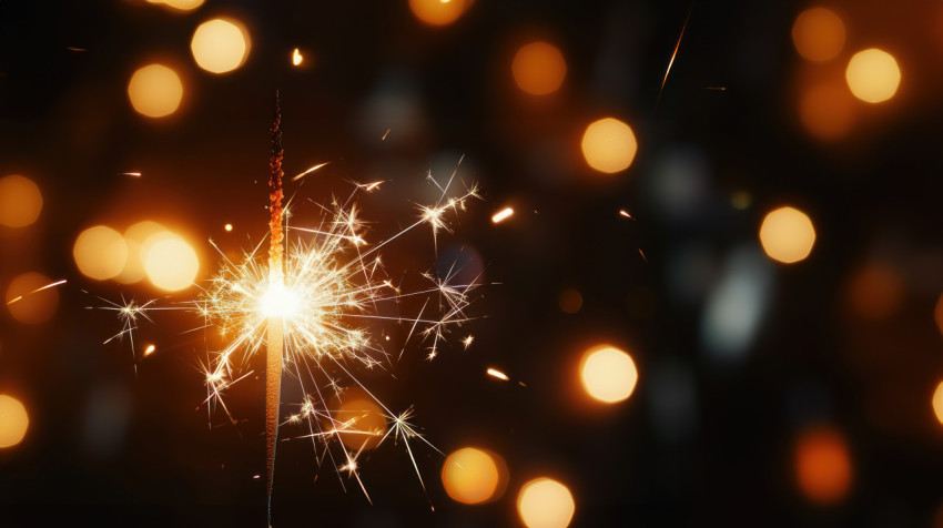 Close up of a sparkler burning creating an elegant and festive atmosphere against a dark background celebrating diwali