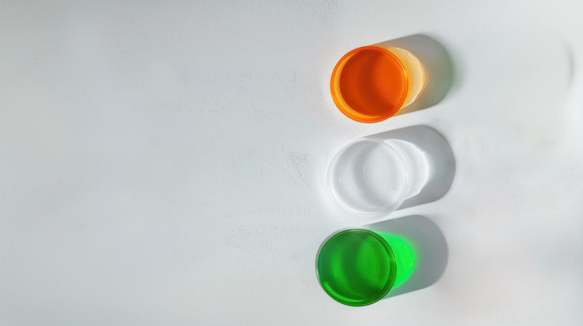 Liquid in Indian flag colors on a light background